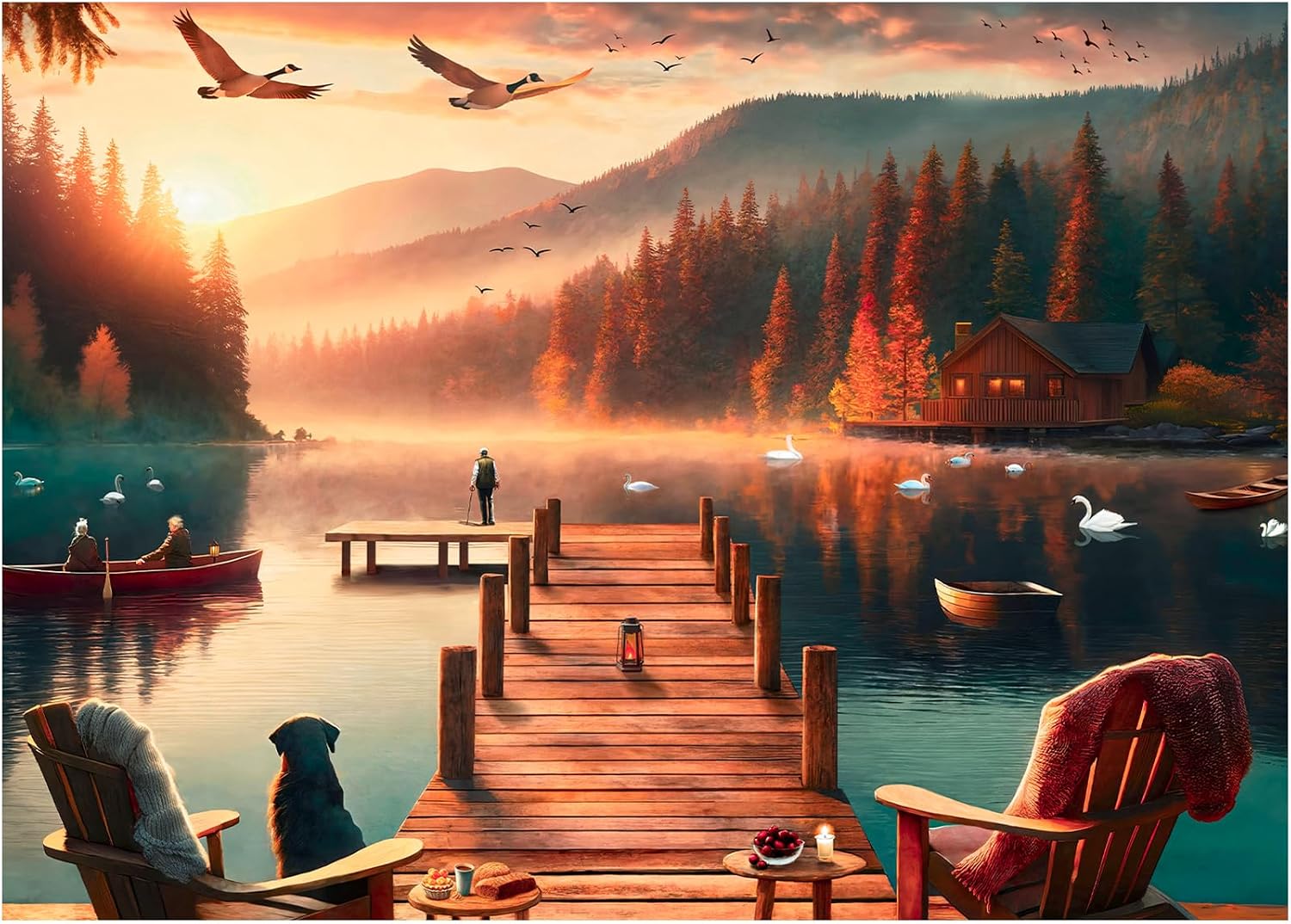 1000 Pieces Puzzle for Adults, Rocorose Lakeside Evening Sunset Scenery Cabin Jigsaw Puzzle, Nature Landscape Challenging Family Puzzle Gift Perfect for Game Nights