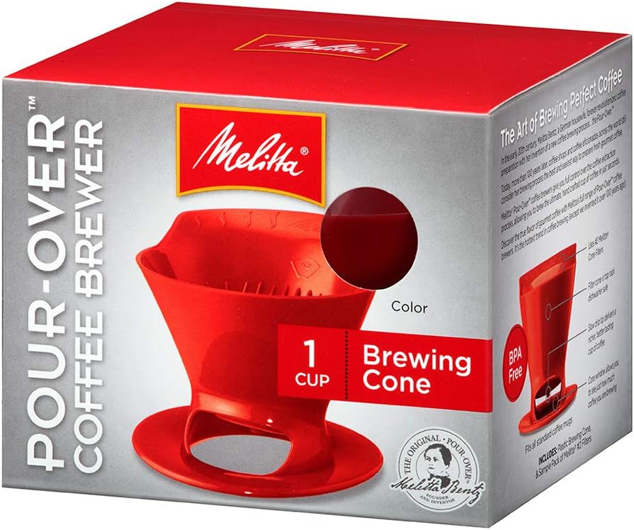 Melitta 640820 Heritage Series 1-Cup Red Plastic Pour-Over Cone Coffee Maker, Red