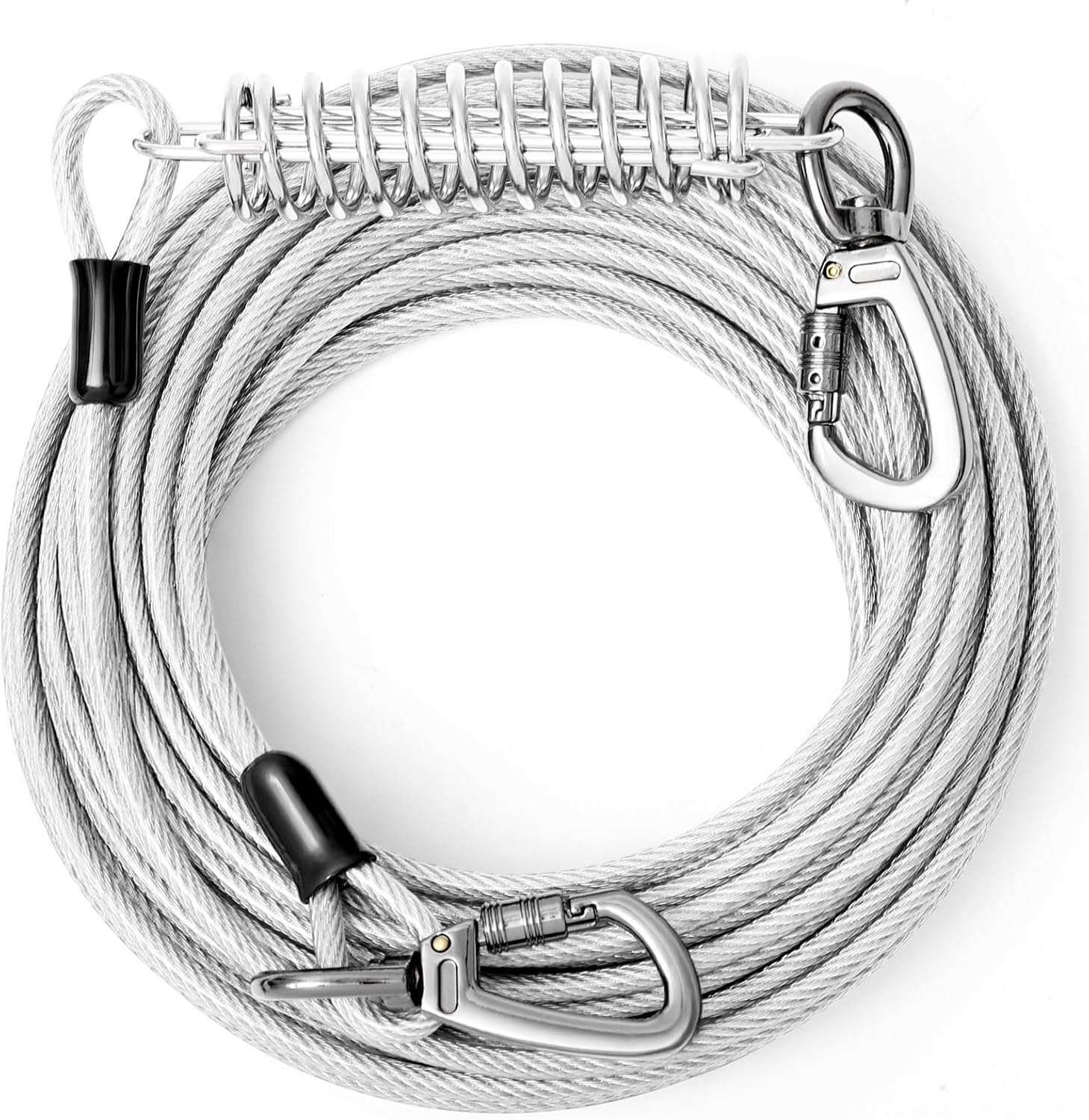 VST Dog Leads for Yard 30FT-Heavy Duty Dog Tie Out Cable with Shock Absorbing Spring & Swivel Hook, Dog Line for Outside, 600LBS Break Strength, Dog Leash Cable for Small Large Dogs