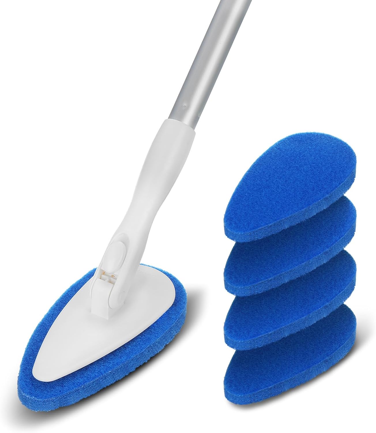 Qaestfy Shower Bathtub Tub Tile Scrubber Cleaning Brush with 51'' Handle, 5 Non-Scratch Scouring Pads