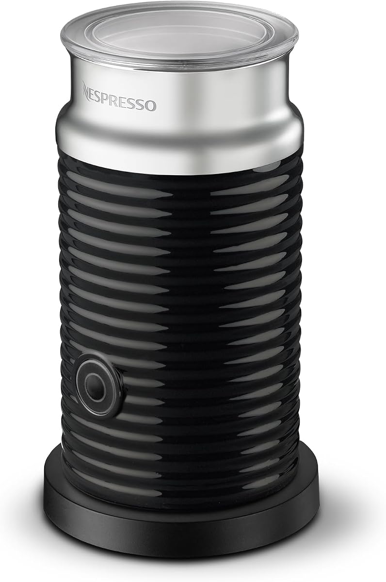 Nespresso Aeroccino 3 Milk Frother, Hot & Cold Foam, Black | One-touch hot or cold milk froth, hot milk option, waterproof non-stick jug, automatic shut-off when finished